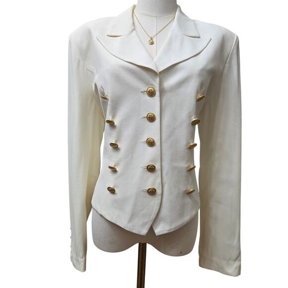 Lois Snyder Dani Max Womens Vtg 80s Old Money Avante Garde Gold Button Blazer 10 - Picture 1 of 11